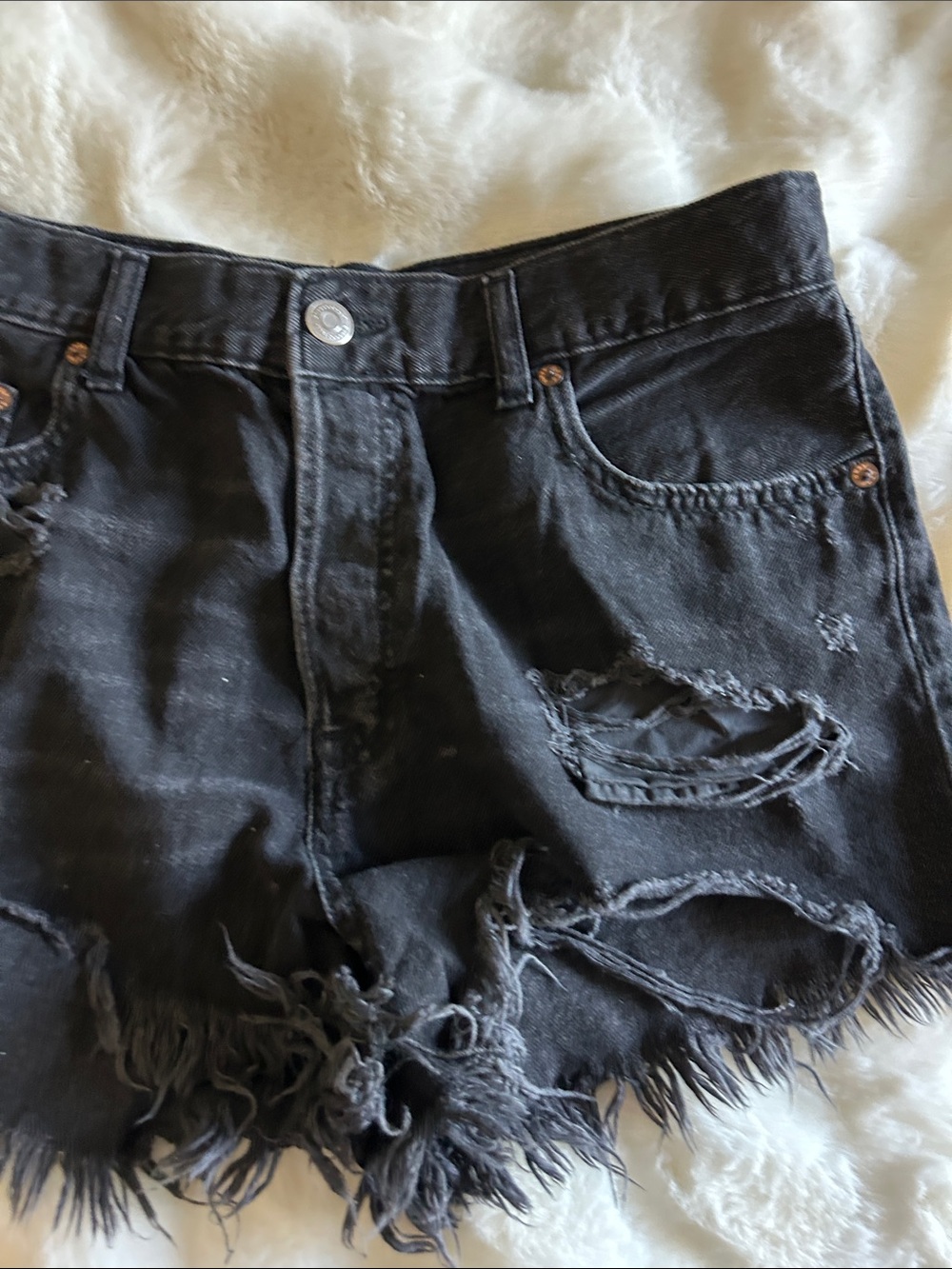 Distressed Black Denim Women's Shorts - Picture 3 of 6